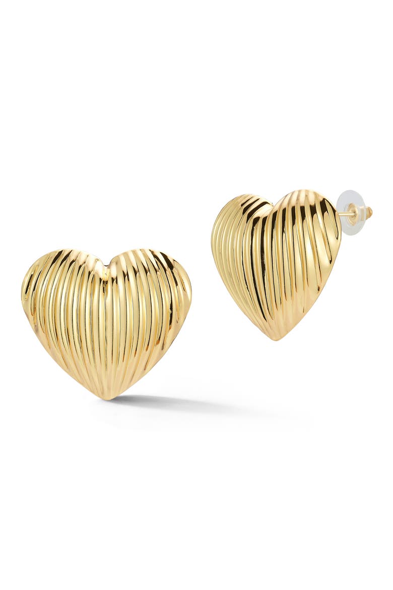 Puffy Heart Stud Earrings, Main, color, GOLD