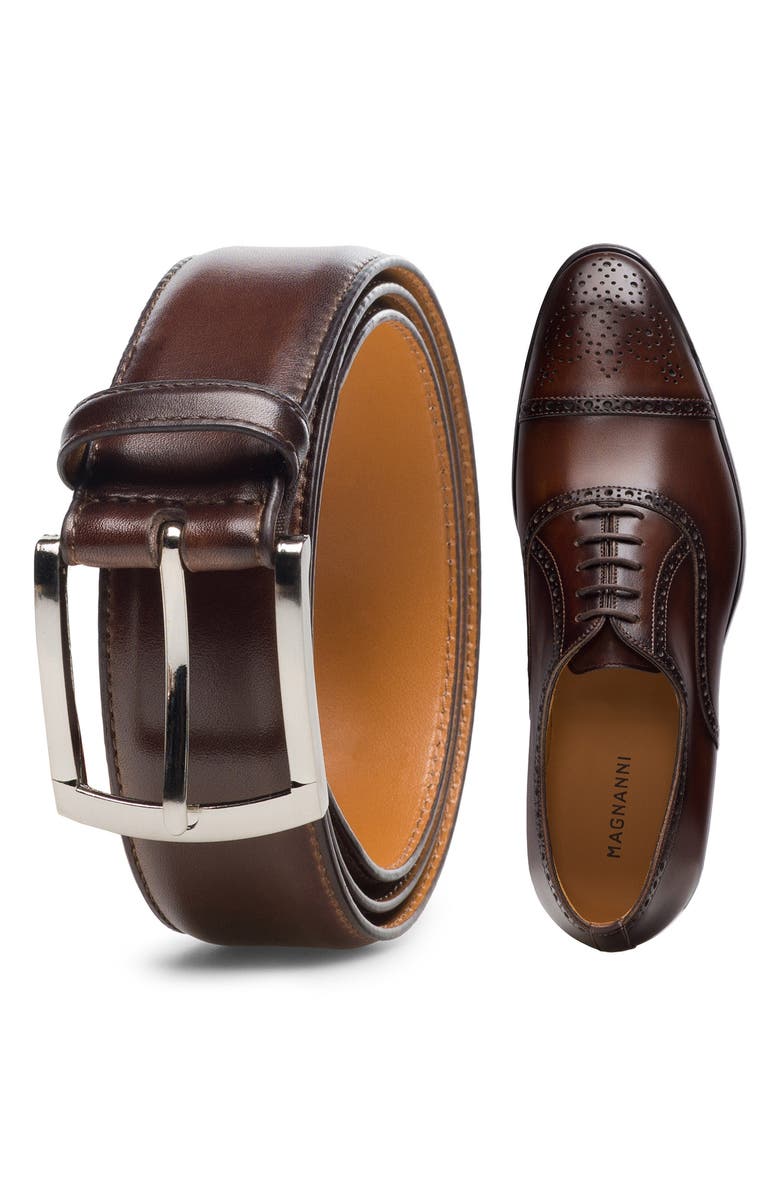 Magnanni Tanner Leather Belt, Alternate, color, Tobacco