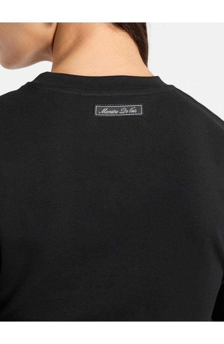 Manière De Voir Pauline Ruched Asymmetric Cotton T-Shirt, Alternate, color, Black