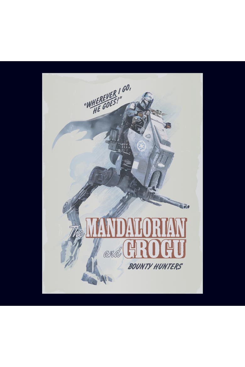 Men's Star Wars The Mandalorian and Grogu Wherever I Go He Goes Bounty Hunters  Graphic T-Shirt, Alternate, color, Navy Blue