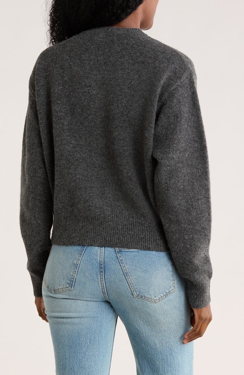 Elodie Bow Button Cardigan, Alternate, color, Charcoal