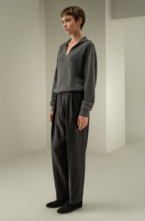 Lilysilk Ribbed Cashmere Polo Sweater In Gray