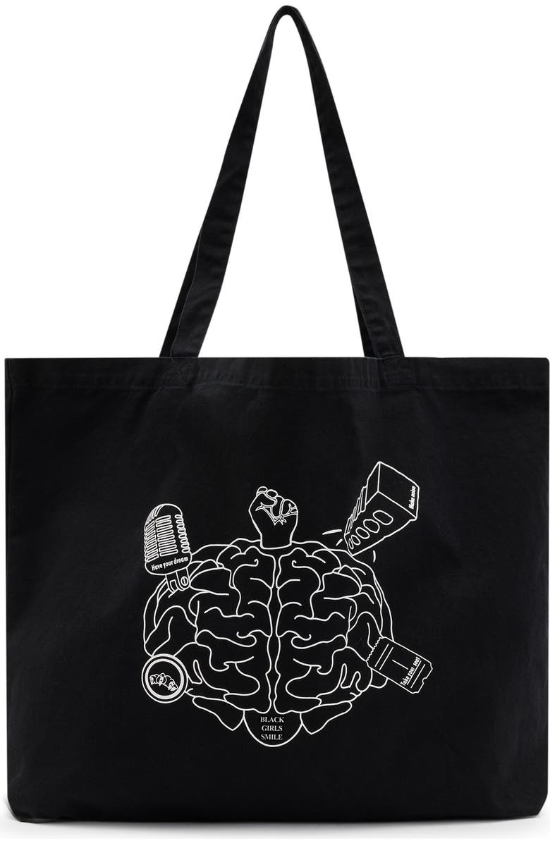 AllSaints Black Girls Smile Tote, Main, color,