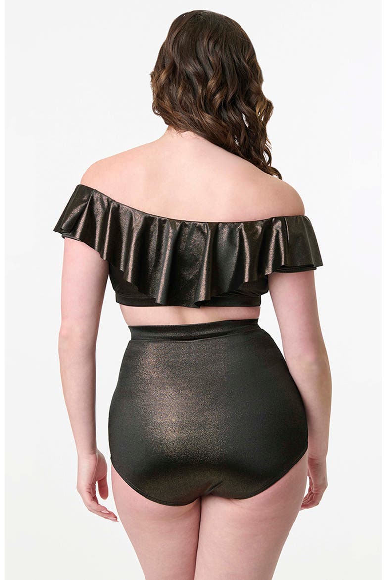 Monroe High Waist Bikini Bottom, Alternate, color, Black Gold Metallic