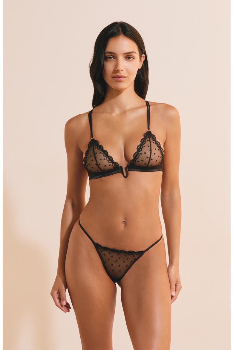 Eloa Embroidered Triangle Bikini Top, Alternate, color, BLACK