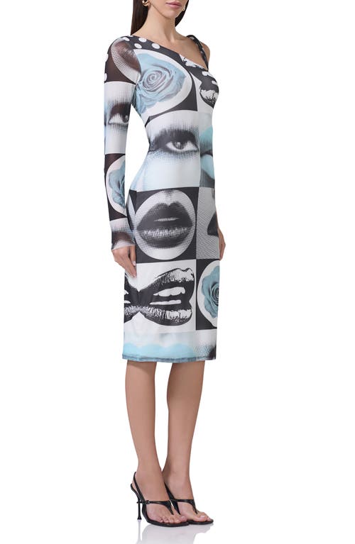 Afrm Charo Print One-shoulder Powermesh Dress In Pop Art Abstract