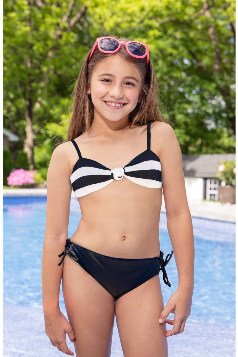 Stripe Twist Knot Bikini, Alternate, color, Black/White