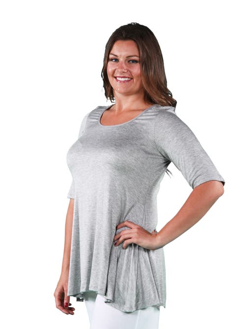 24seven Comfort Apparel Elbow Swing Tunic Top In Gray