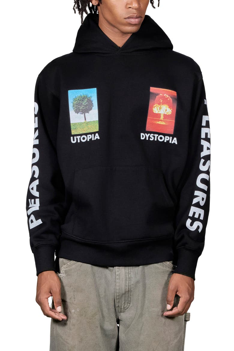 Somewhere Graphic Hoodie, Main, color, BLACK