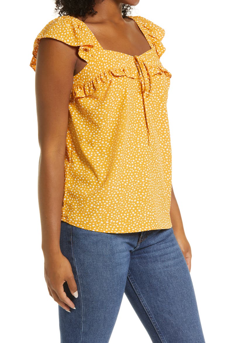 Ruffle Top, Alternate, color, MARIGOLD DOT PRT