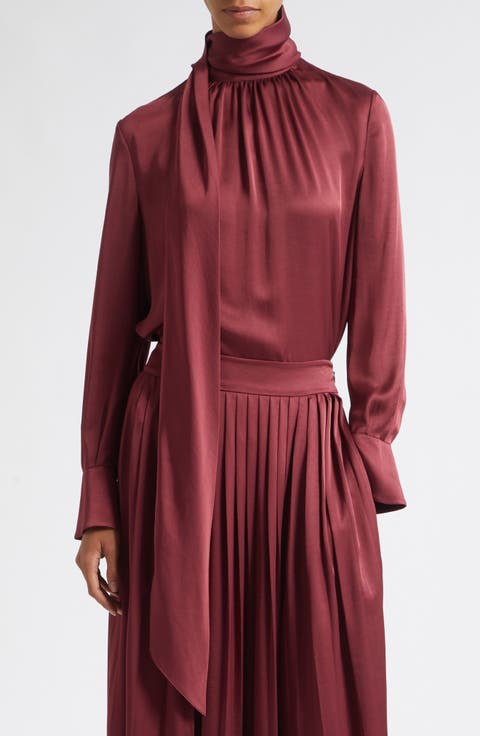 Veronica Tie Neck Long Sleeve Satin Top