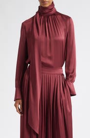 Toccin Veronica Tie Neck Long Sleeve Satin Top