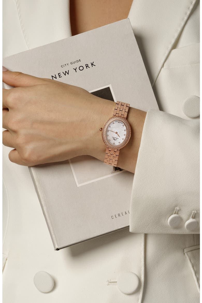 Women's Porsamo Bleu Angelica Oval MOP Dial Topaz Stainless Steel Watch, Alternate, color, ROSE/ WHITE