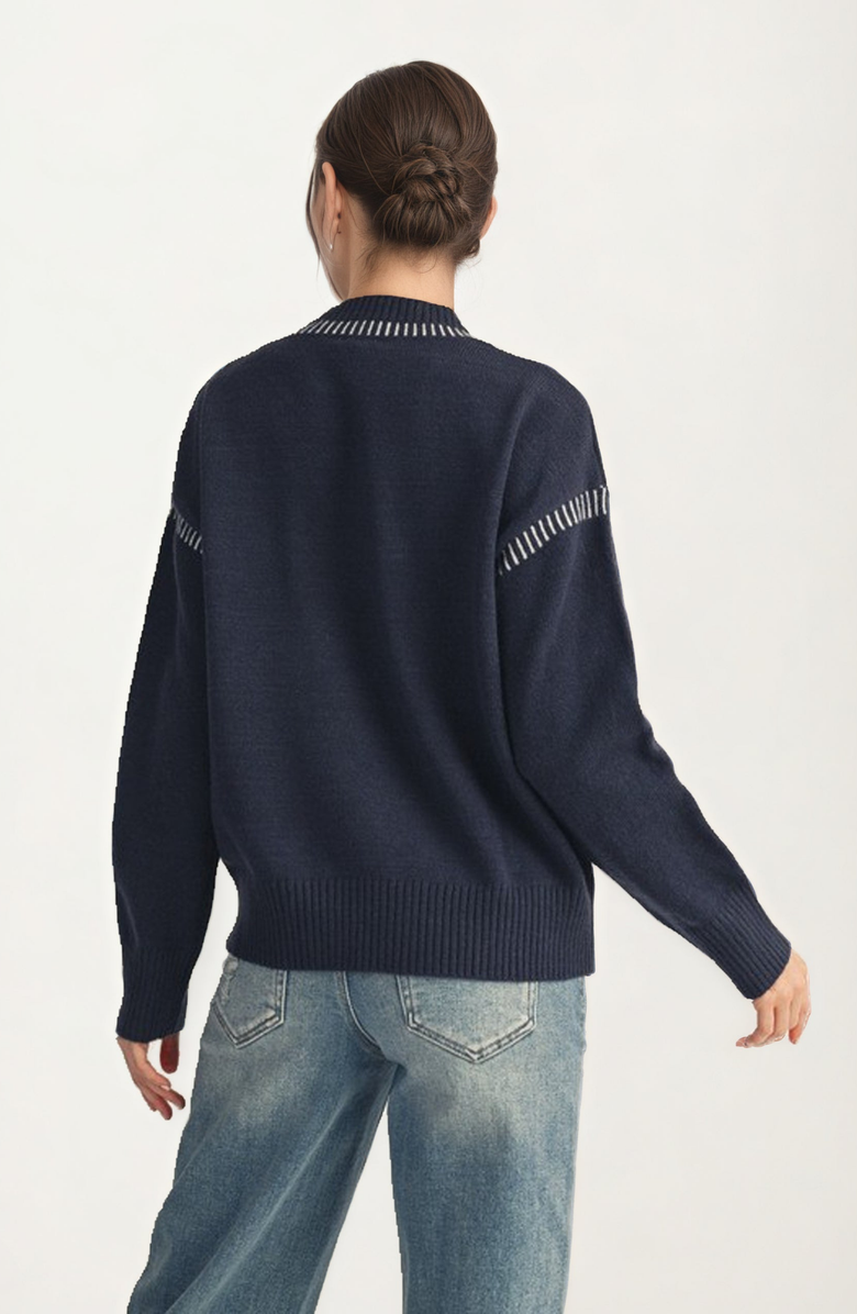 Knit and Lounge Playful Strawberry Knit Sweater with Ribbed Hem and Long Sleeves, Alternate, color, 