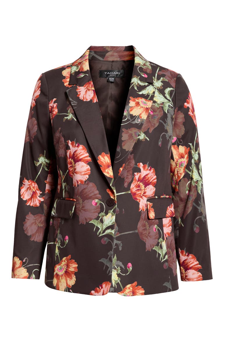 Print Sateen Blazer, Alternate, color, ESPRESSO FLORAL