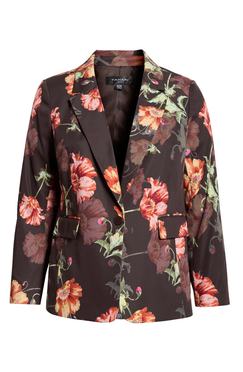 Tahari ASL Print Sateen Blazer, Main, color, Espresso Floral
