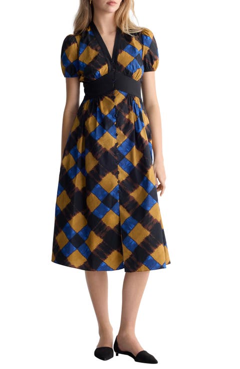 Erica Plaid Button Front Midi Dress
