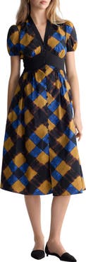 Diane von Furstenberg Erica Plaid Button Front Midi Dress