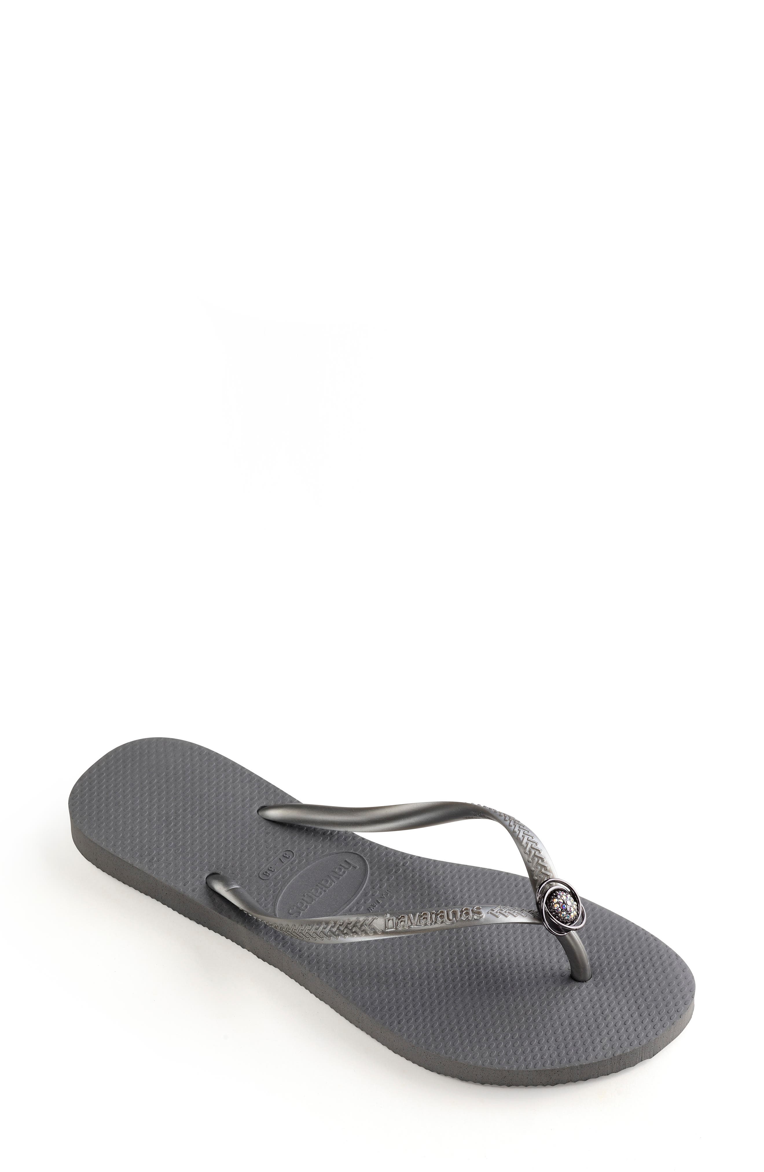 Slim Crystal Rings Flip Flop, Alternate, color, STEEL GREY