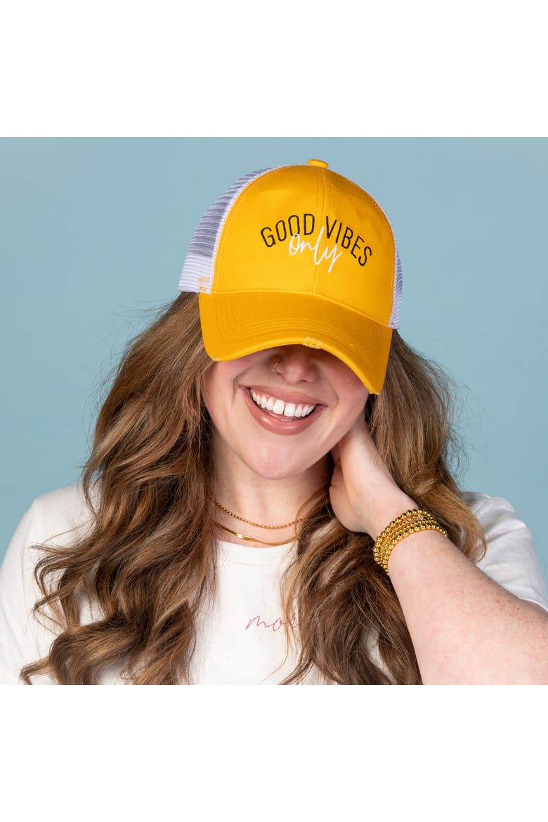Good Vibes Only Baseball Hat Cotton Yellow, Alternate, color, Yellow
