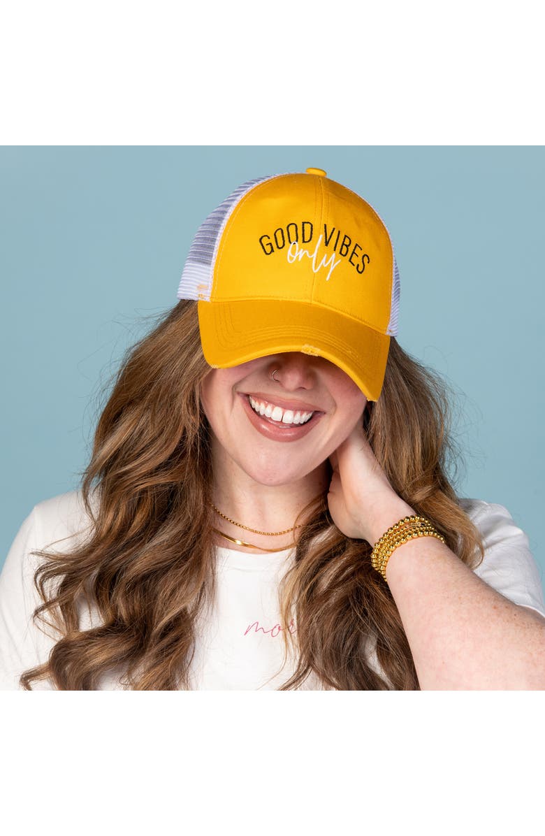 Totalee Gift Good Vibes Only Baseball Hat Cotton Yellow, Alternate, color, Yellow