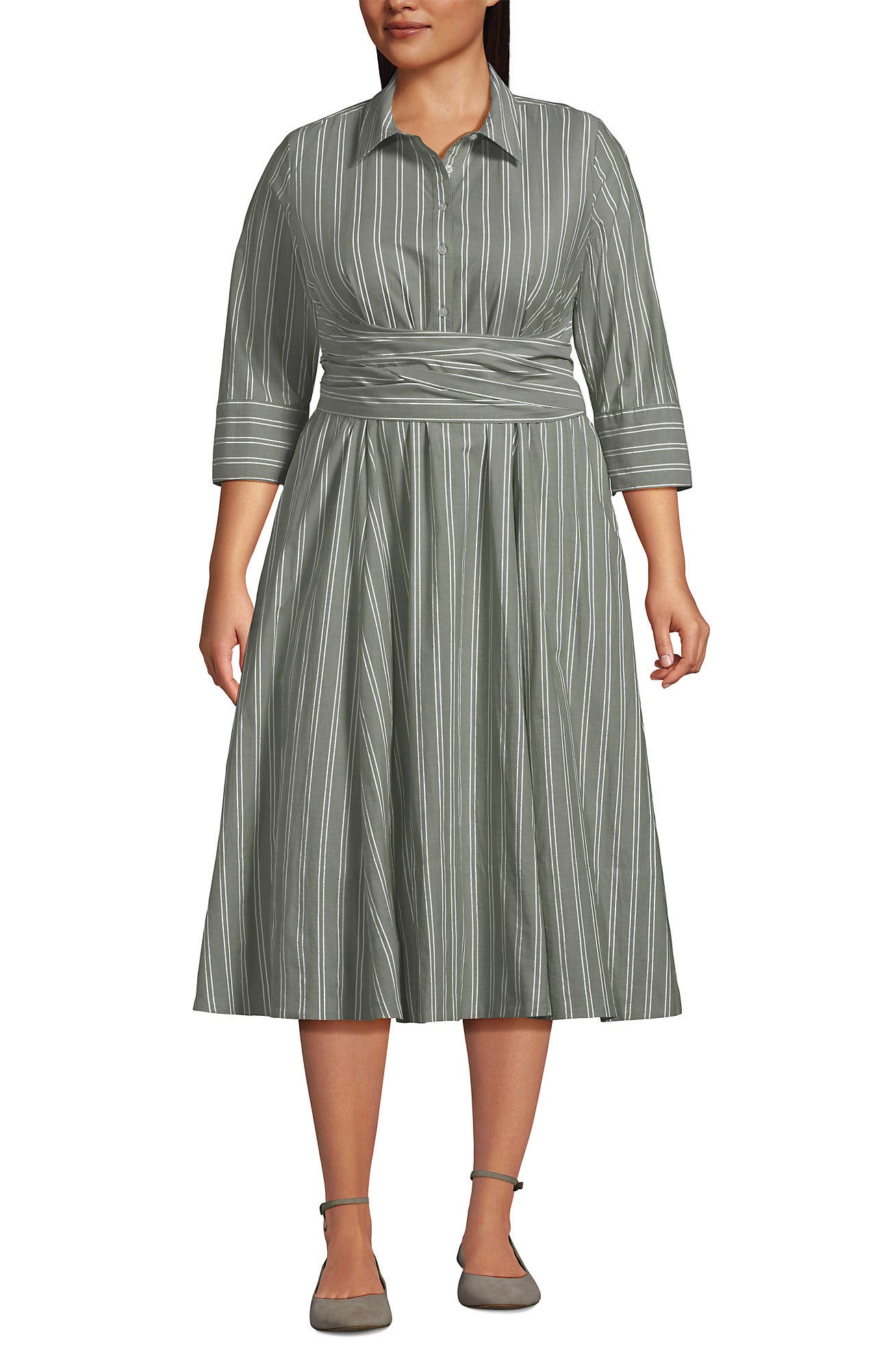 Poplin Midi Wrap Front Dress