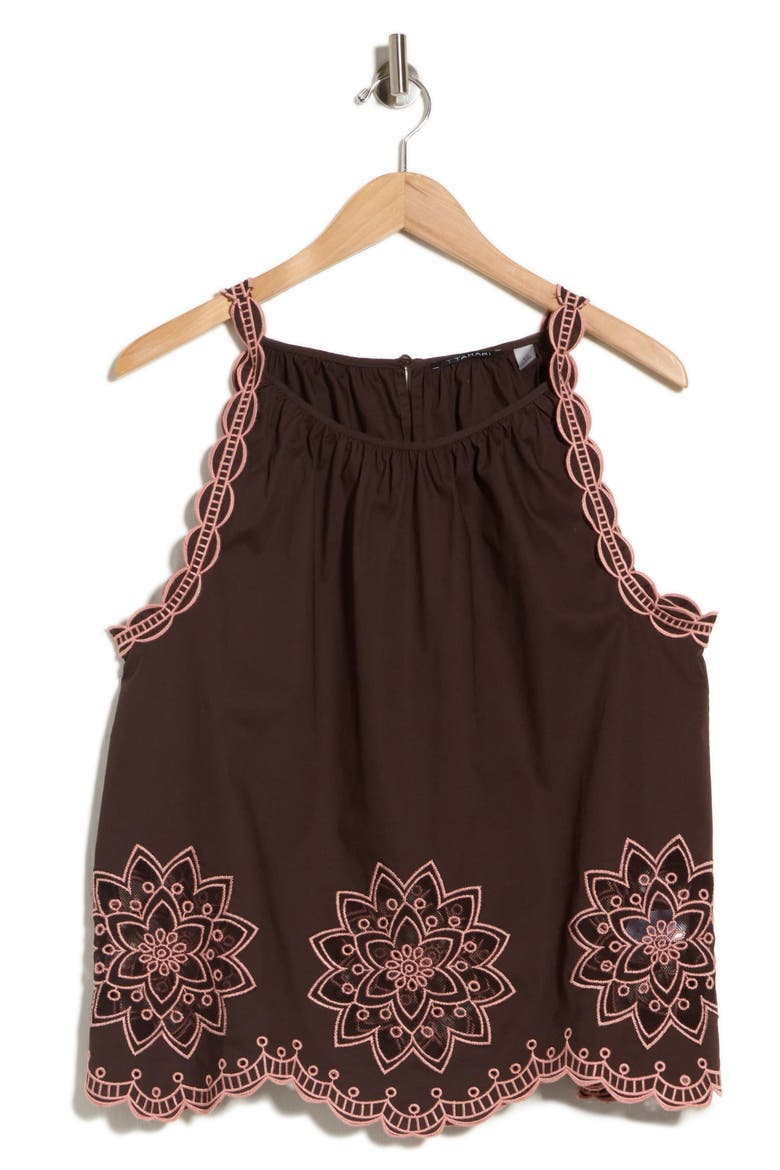 Contrast Embroidered Tank, Main, color, COCOA BEAN/ CREAM