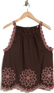 T Tahari Contrast Embroidered Tank