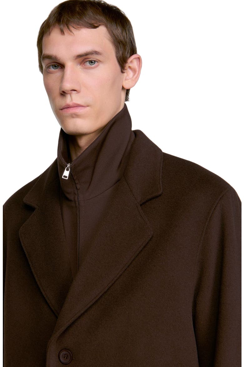 Long wool and cashmere coat, Alternate, color, Chocolate