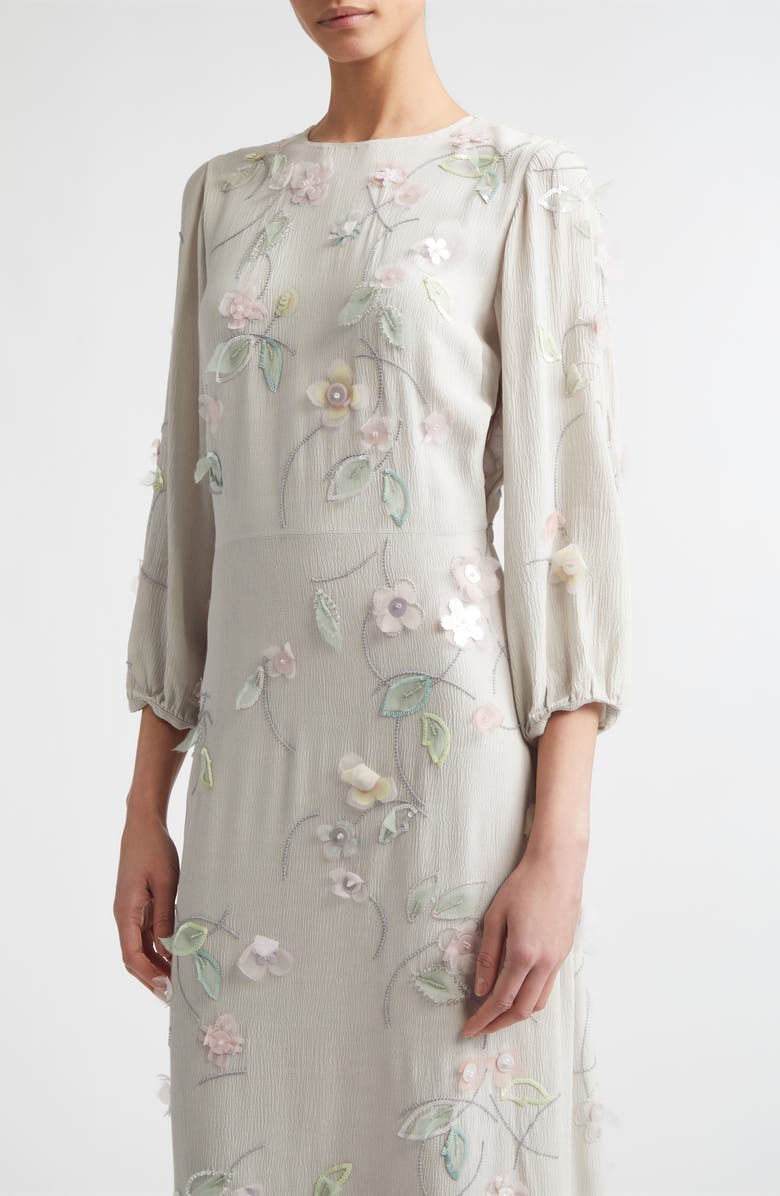 BERNADETTE Berna Embroidered Crinkle Maxi Dress, Alternate, color, Clematis Embroidery On Pearl