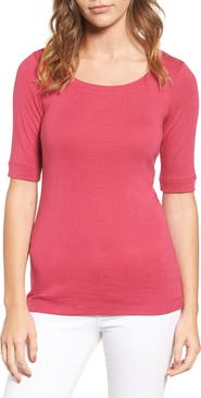 Caslon® Ballet Neck Cotton & Modal Knit Elbow Sleeve Tee