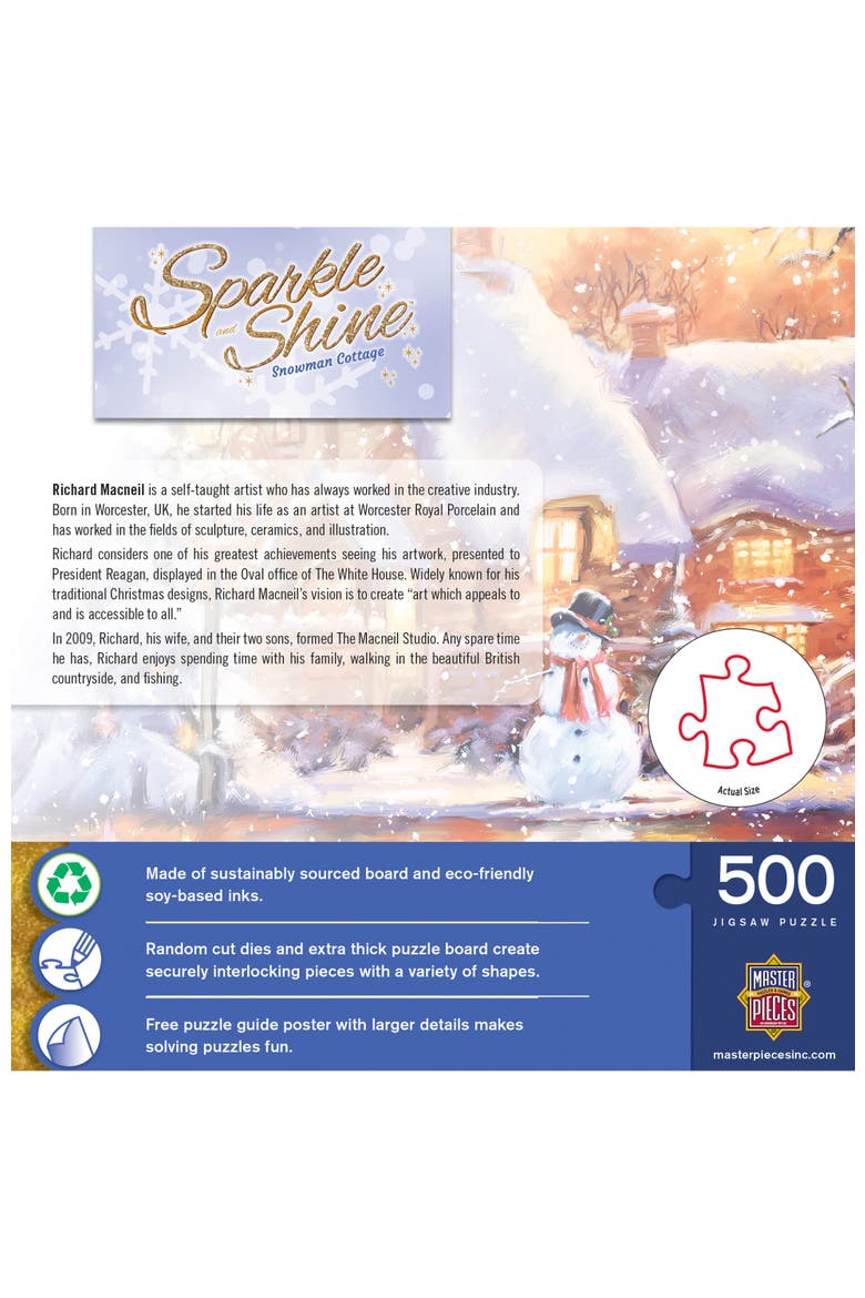 Snowman Cottage 500 Piece Glitter Puzzle, Alternate, color, Multicolor