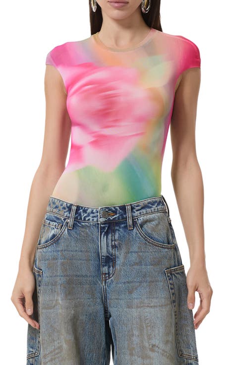 Nina Print Cap Sleeve Mesh Top