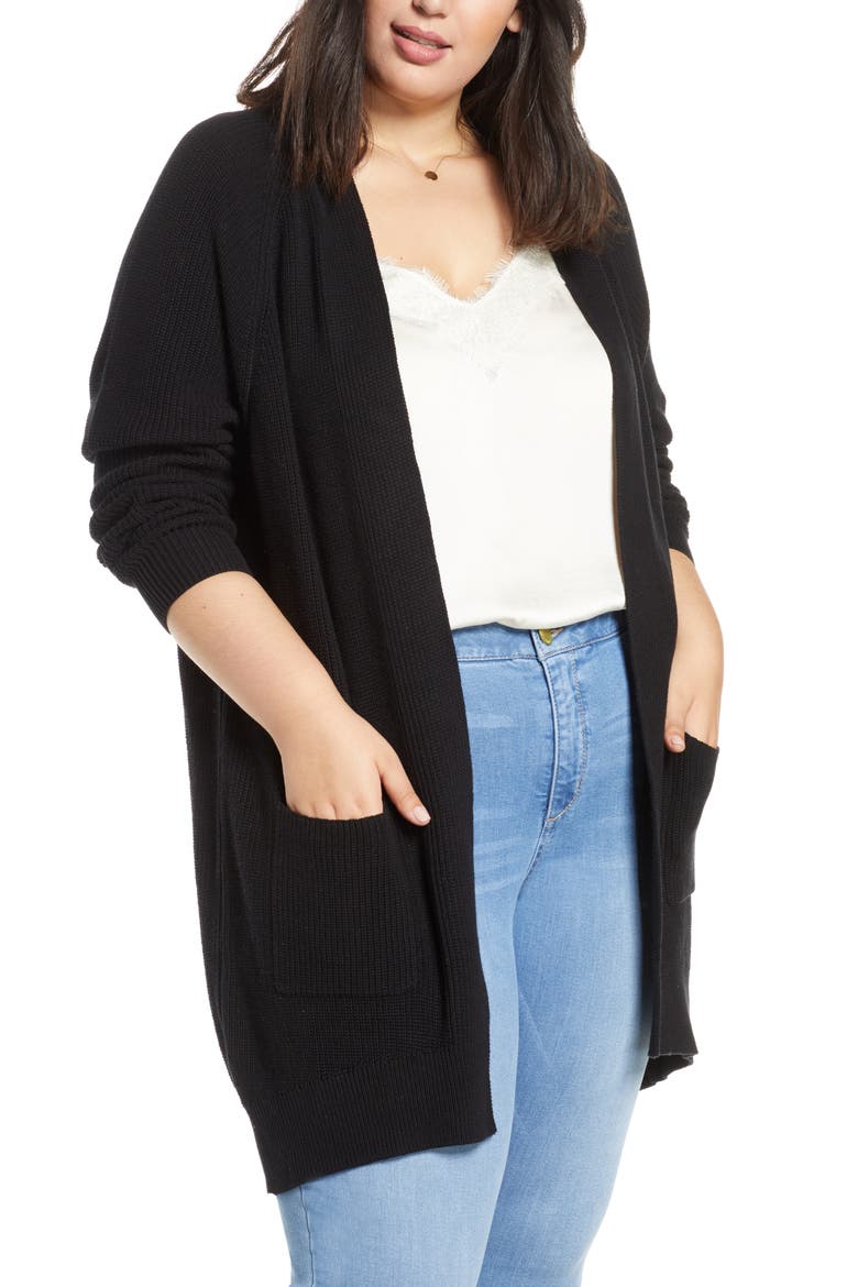 Longline Open Cardigan, Main, color, BLACK