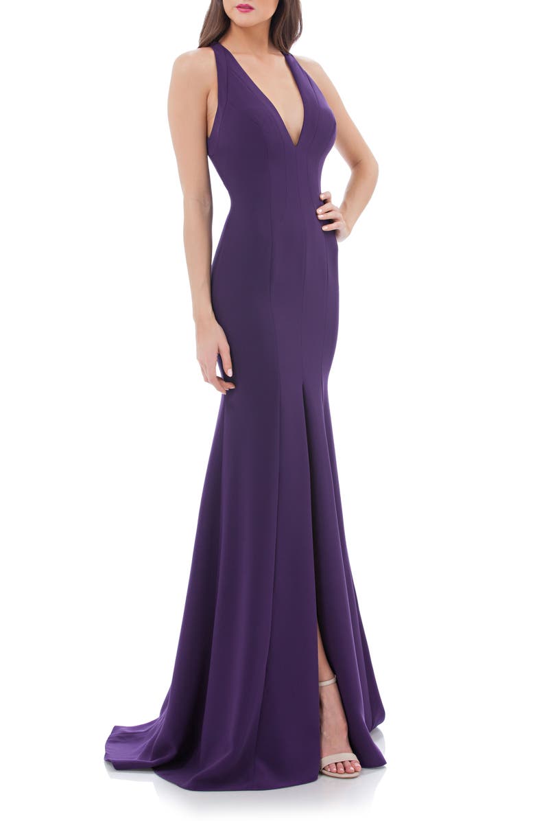 Carmen Marc Valvo Infusion V-Neck Halter Style Gown, Main, color, 