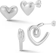 GLAZE JEWELRY Set of 2 Heart Stud & Huggie Hoop Earrings
