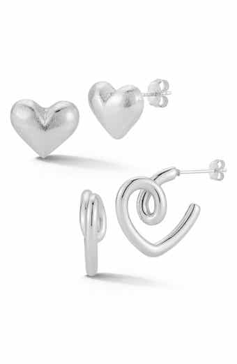 Set of 2 Heart Stud & Huggie Hoop Earrings