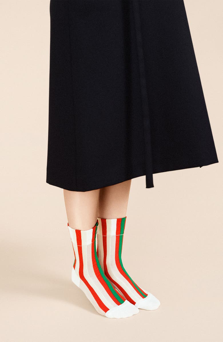 Hansel From Basel Festival Stripe Sheer Crew Socks, Alternate, color,