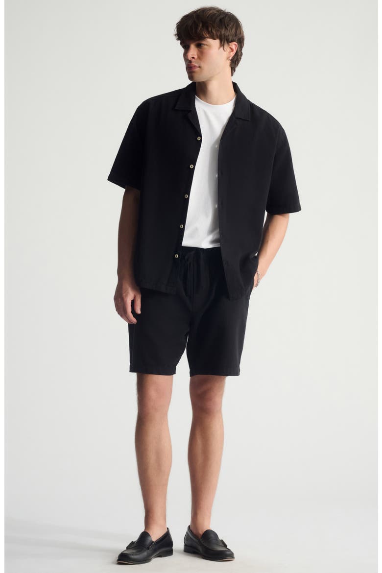 Short Sleeve Cotton & Linen Button-Up Shirt, Alternate, color, BLACK