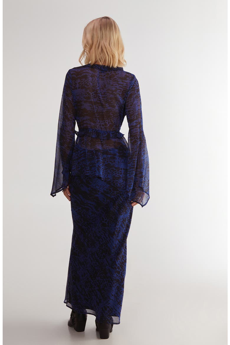 Snakeskin Print Bias Cut Crinkle Chiffon Maxi Skirt, Alternate, color, BLUE