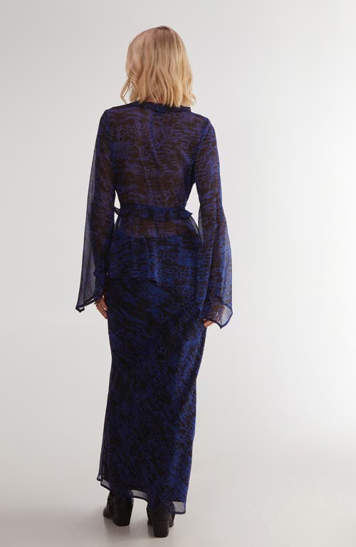 Nasty Gal Snakeskin Print Bias Cut Crinkle Chiffon Maxi Skirt In Blue