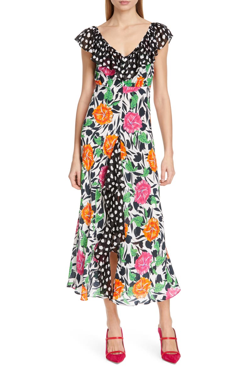 RIXO Antoinette Floral & Dot Print Dress, Main, color, 