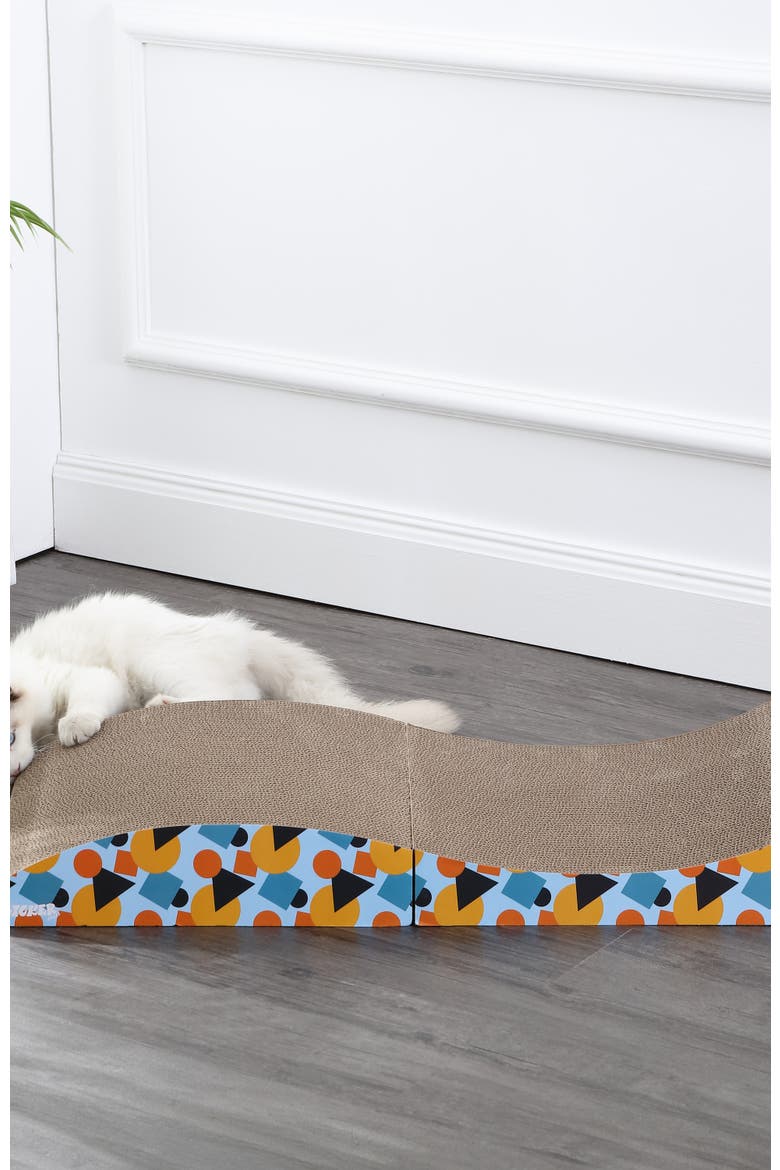 Eero Modern Cardboard Foldable Lounge Cat Scratcher with Catnip, Alternate, color, Blue/Orange
