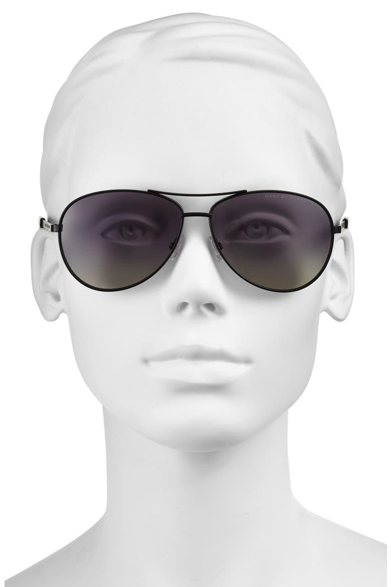 59mm Polarized Metal Aviator Sunglasses (Nordstrom Exclusive), Alternate, color, MATTE BLACK