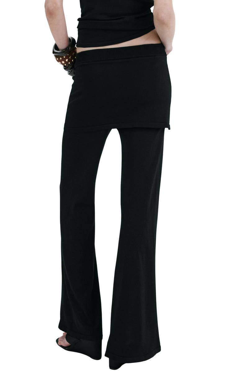 MANGO Foldover Knit Wide Leg Pants, Alternate, color, Black