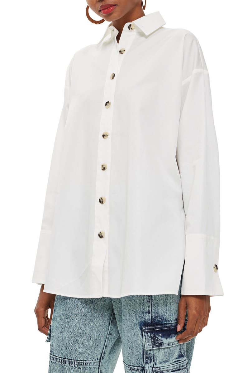 Topshop Oversized Split Side Cotton Shirt, Main, color,