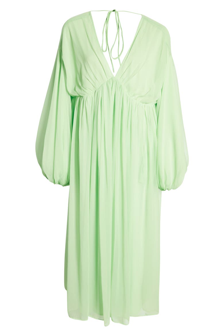 Deep V-Neck Long Sleeve Midi Dress, Alternate, color, LIGHT GREEN