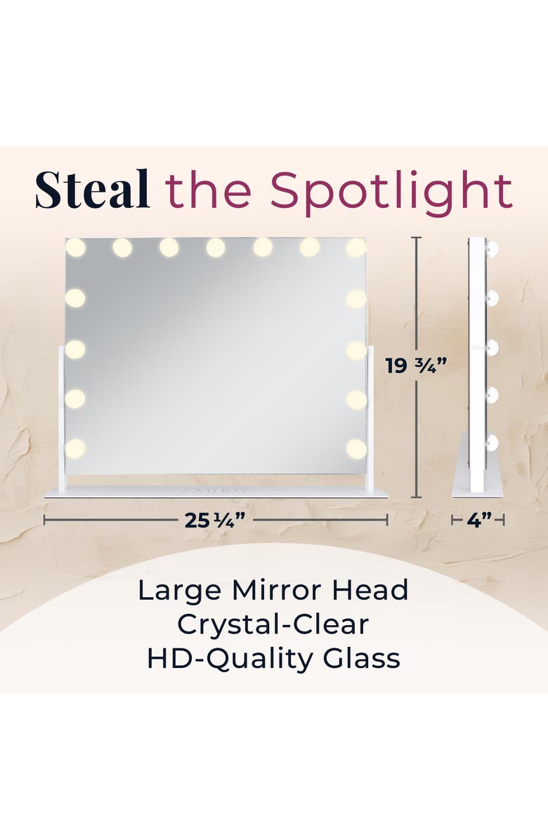 Zadro Large Horizontal Hollywood Makeup Mirror with Lights, Main, color, White