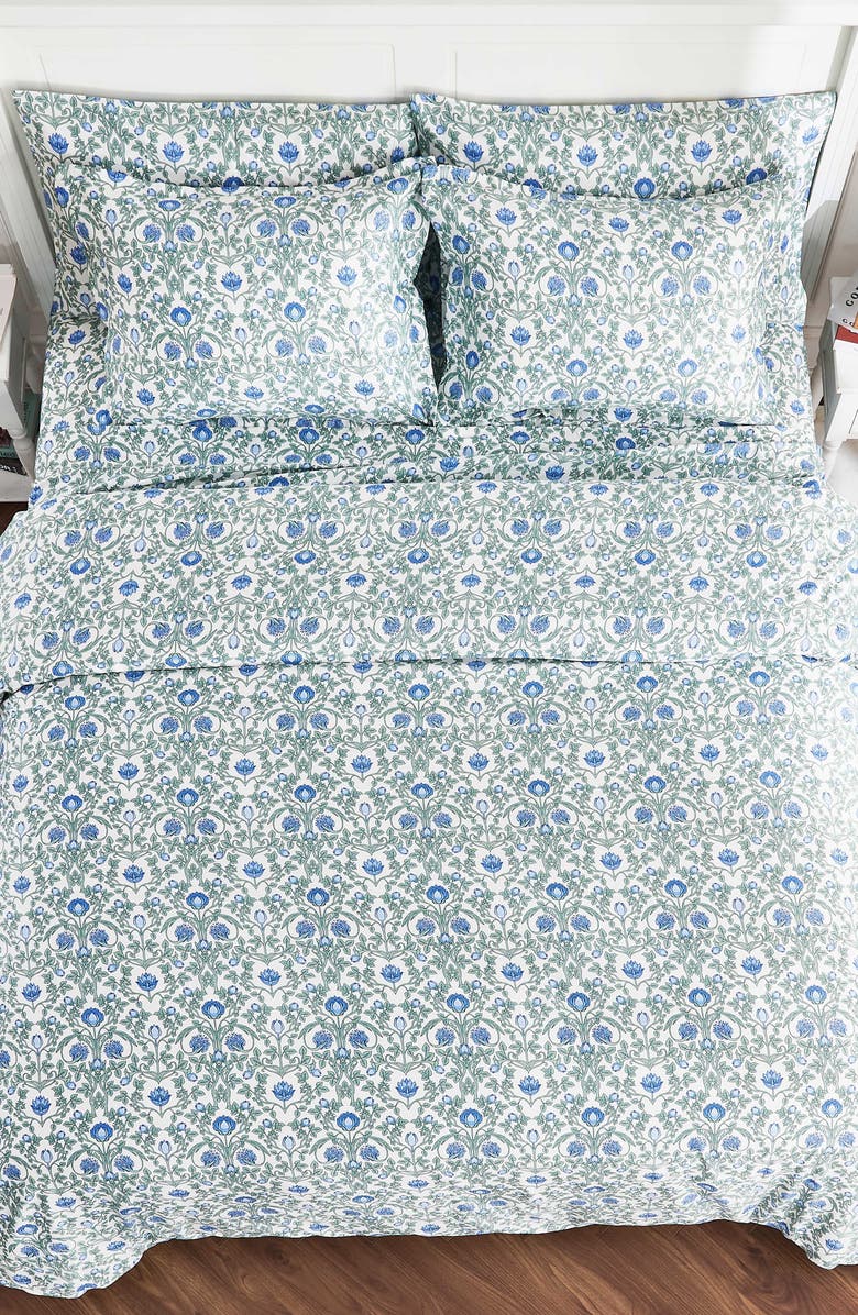 MELANGE HOME Floral Cotton Duvet & Sham Set, Alternate, color, Blue