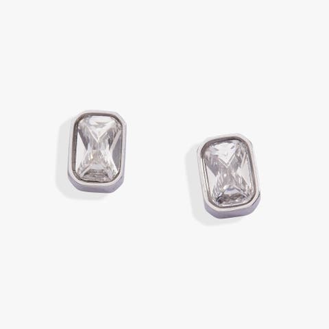 April Emerald-cut Birthstone Stud Earrings